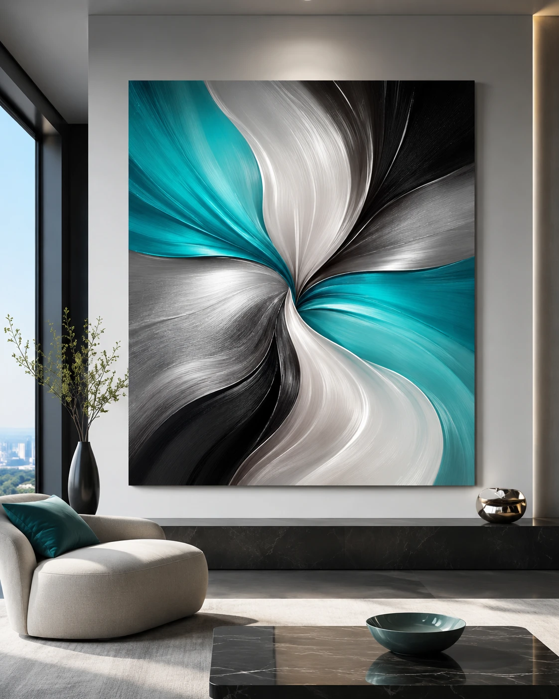 Teal Swirl wall art, Abstract