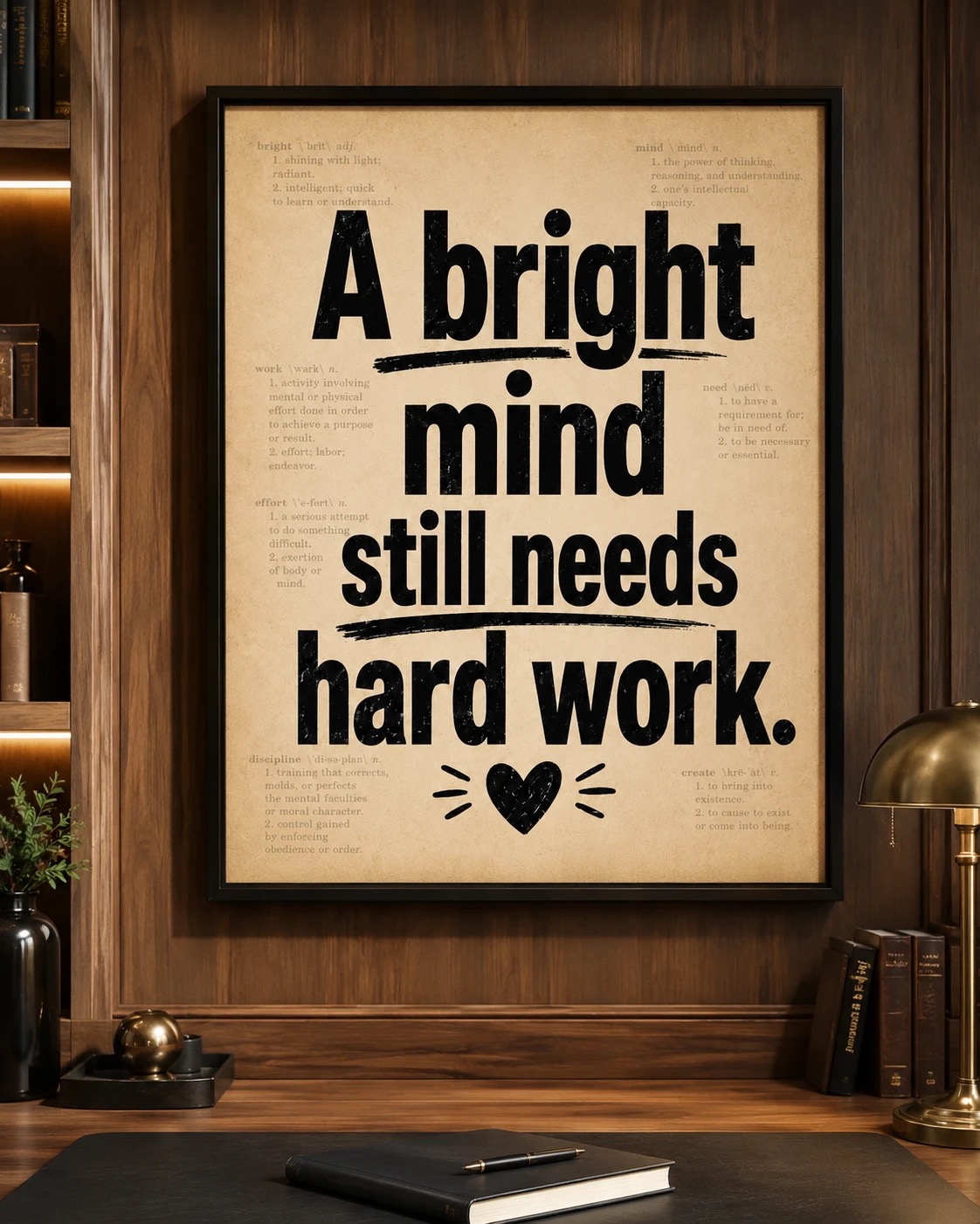תמונת קיר A Bright Mind Still Needs Hard Work, מוטיבציה