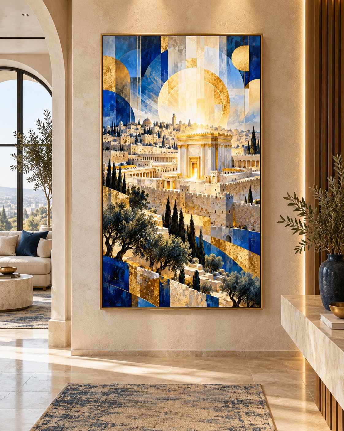 תמונת קיר ירושלים בזהב וכחול · גאומטרי, אבסטרקט